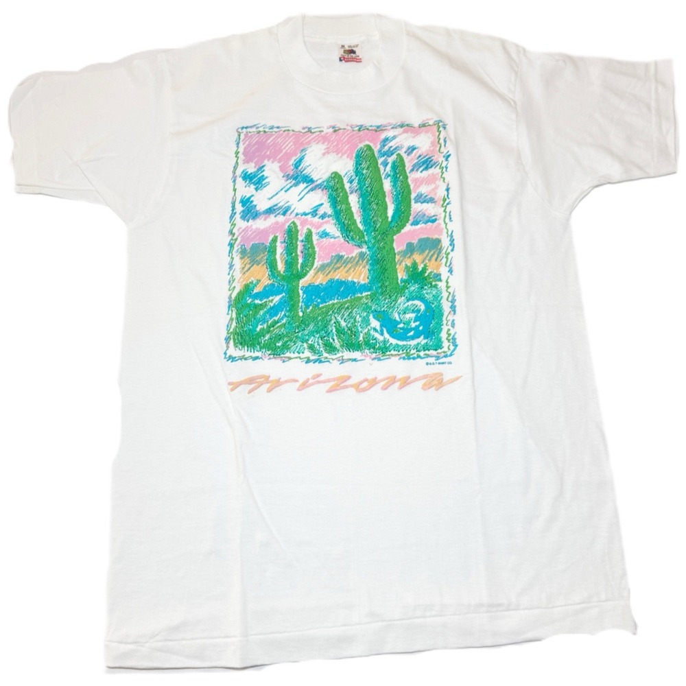 Vintage Arizona Souvenir Desert Puff Print Tee 80s Pastel‎ Cactus Graphic USA